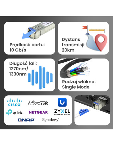 Extralink Moduł Sfp+ Wdm Sfp+ 10G 10Gbps 1270/1330Nm, Single Mode, 20Km, Lc, Dom, Para