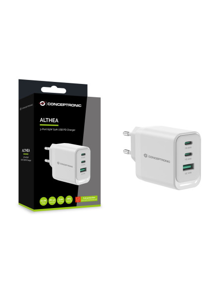 Conceptronic Althea21W65 Ładowarka Do Urządzeń Przenośnych Uniwersalne Biały Prąd Przemienny Szybkie Ładowanie Wewnętrzna