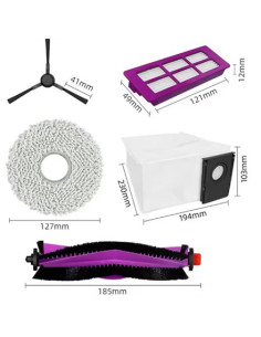Midea V15 Spare Parts Kit: 1X Side Brush, 2X Mop Pad, 1X Roller Brush, 1X Filter, 1X Dust Bag