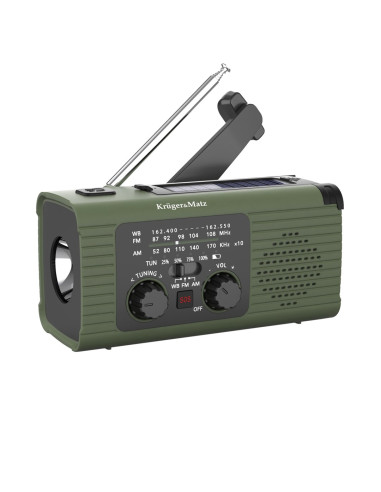 Radio Solarne, Przenośne Radio Awaryjne Sos, Powerbank 5000Mah, Latarka, Dynamo, Kruger&Matz