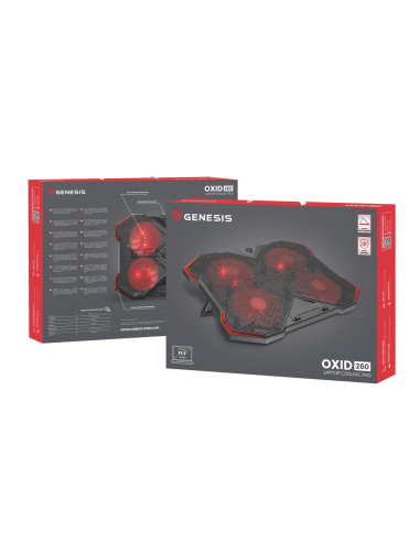 Genesis Oxid 260 Podkładka Chłodząca Do Laptop 43,9 Cm (17.3") 1010 Rpm Czarny, Czerwony