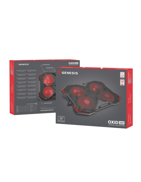 Genesis Oxid 260 Podkładka Chłodząca Do Laptop 43,9 Cm (17.3") 1010 Rpm Czarny, Czerwony