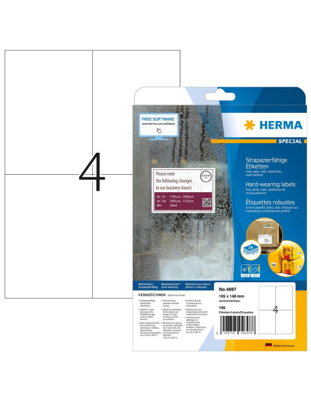 Herma Etik. Strapazierf. A4 Weiăź 105X148 Mm Folie 100 St.