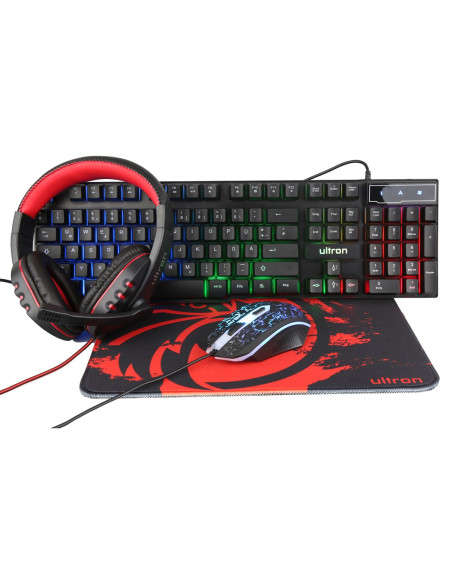 Ultron Hawk Gaming Set Klawiatura Dołączona Myszka Qwertz Niemiecki Czarny, Czerwony, Biały