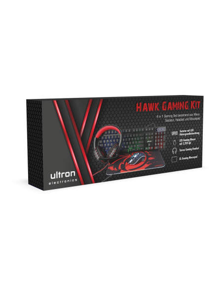 Ultron Hawk Gaming Set Klawiatura Dołączona Myszka Qwertz Niemiecki Czarny, Czerwony, Biały