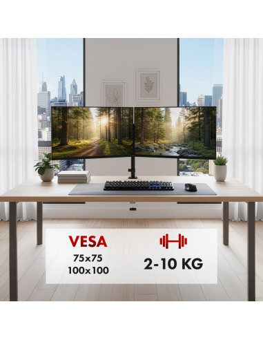 Uchwyt Na 2 Monitory Maclean, Sprężyna Gazowa, 17"-32", 2-10Kg, Czarny, Mc-136
