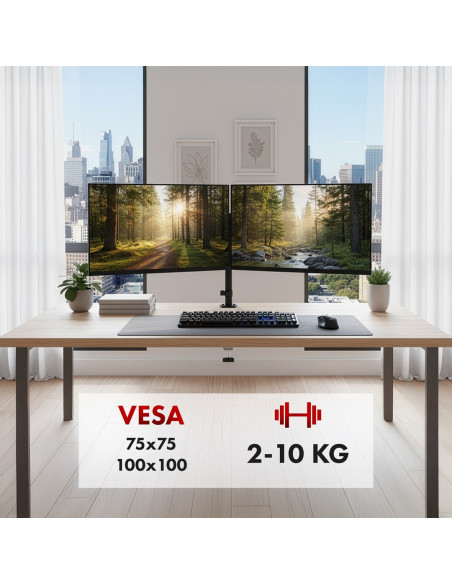 Uchwyt Na 2 Monitory Maclean, Sprężyna Gazowa, 17"-32", 2-10Kg, Czarny, Mc-136
