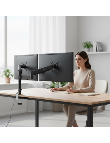Uchwyt Na 2 Monitory Maclean, Sprężyna Gazowa, 17"-32", 2-10Kg, Czarny, Mc-136