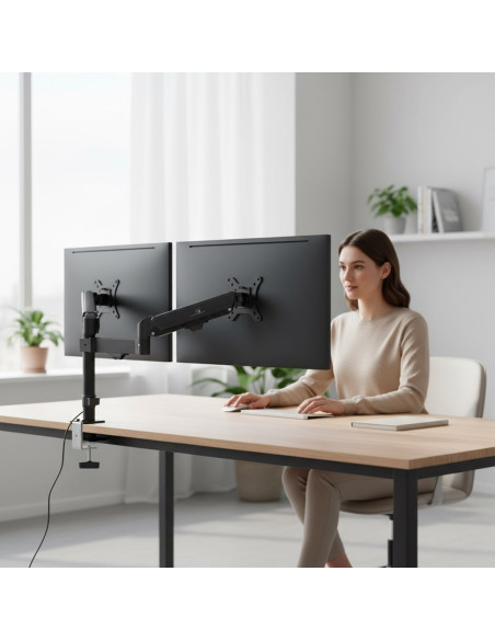 Uchwyt Na 2 Monitory Maclean, Sprężyna Gazowa, 17"-32", 2-10Kg, Czarny, Mc-136