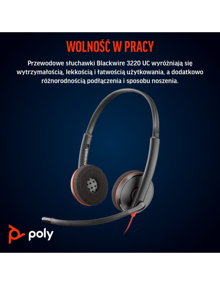 Poly Blackwire 3220 Stereo Usb-C Headset +Usb-C/A Adapter