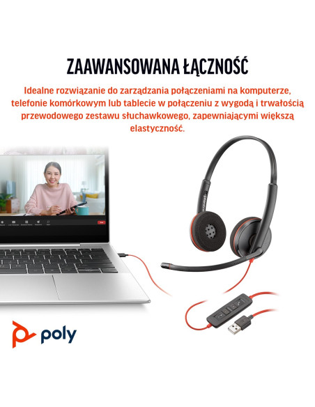 Poly Blackwire 3220 Stereo Usb-C Headset +Usb-C/A Adapter
