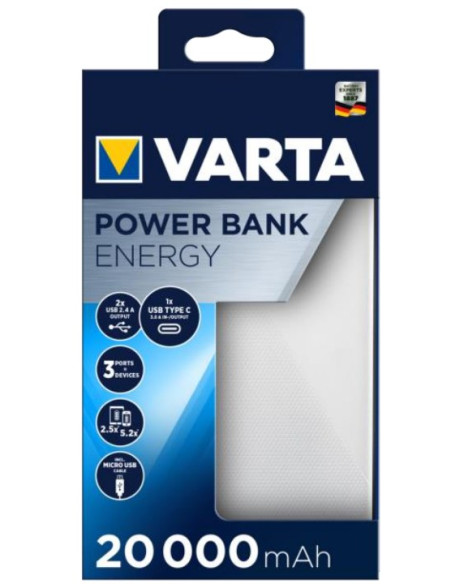 Varta Energy 20000 Litowo-Polimerowy (Lipo) 20000 Mah Czarny, Biały