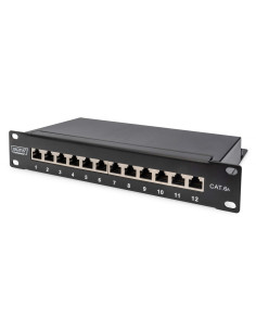 Digitus Panel Krosowy (Patch Panel) 10'' 12X Rj45, Lsa Poziom, Kat.6A, Ekranowany, 1U, Czarny, Prowadnica Kabli 2