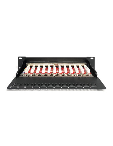 Digitus Panel Krosowy (Patch Panel) 10'' 12X Rj45, Lsa Poziom, Kat.6A, Ekranowany, 1U, Czarny, Prowadnica Kabli