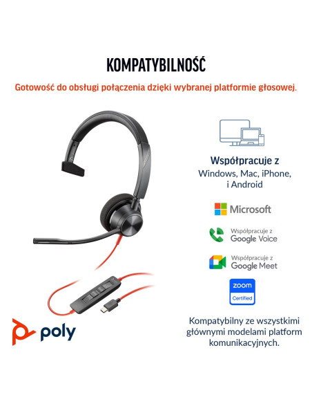 Słuchawki Poly Blackwire 3310 Mono Microsoft Teams Usb-C