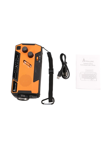 Extralink Ex.93746 Radio Awaryjne Solarne Z Korbka Dynamo Powerbank 4000Mah Z Latarka Sos Sr-4000 Przenośny Analogowy