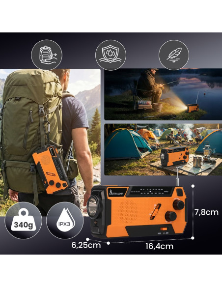 Extralink Ex.93746 Radio Awaryjne Solarne Z Korbka Dynamo Powerbank 4000Mah Z Latarka Sos Sr-4000 Przenośny Analogowy