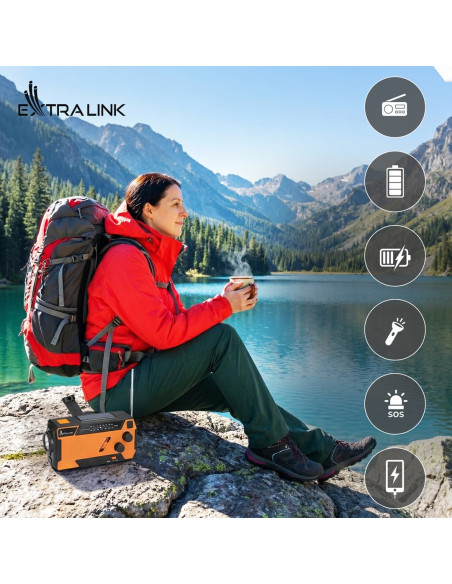 Extralink Ex.93746 Radio Awaryjne Solarne Z Korbka Dynamo Powerbank 4000Mah Z Latarka Sos Sr-4000 Przenośny Analogowy