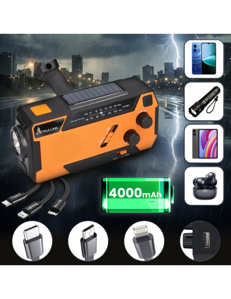 Extralink Ex.93746 Radio Awaryjne Solarne Z Korbka Dynamo Powerbank 4000Mah Z Latarka Sos Sr-4000 Przenośny Analogowy