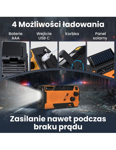 Extralink Ex.93746 Radio Awaryjne Solarne Z Korbka Dynamo Powerbank 4000Mah Z Latarka Sos Sr-4000 Przenośny Analogowy