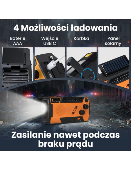 Extralink Ex.93746 Radio Awaryjne Solarne Z Korbka Dynamo Powerbank 4000Mah Z Latarka Sos Sr-4000 Przenośny Analogowy