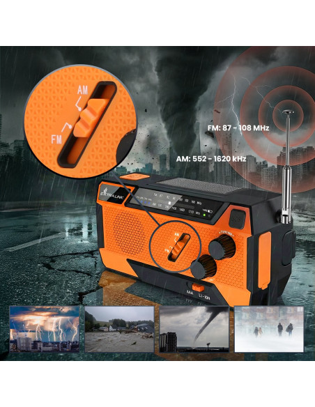 Extralink Ex.93746 Radio Awaryjne Solarne Z Korbka Dynamo Powerbank 4000Mah Z Latarka Sos Sr-4000 Przenośny Analogowy