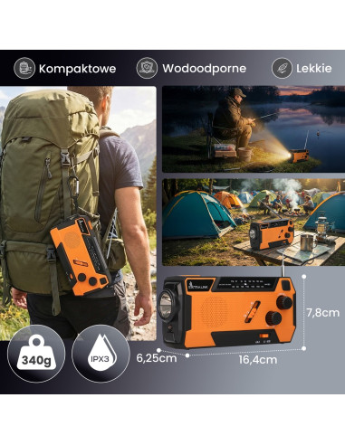 Extralink Ex.93746 Radio Awaryjne Solarne Z Korbka Dynamo Powerbank 4000Mah Z Latarka Sos Sr-4000 Przenośny Analogowy