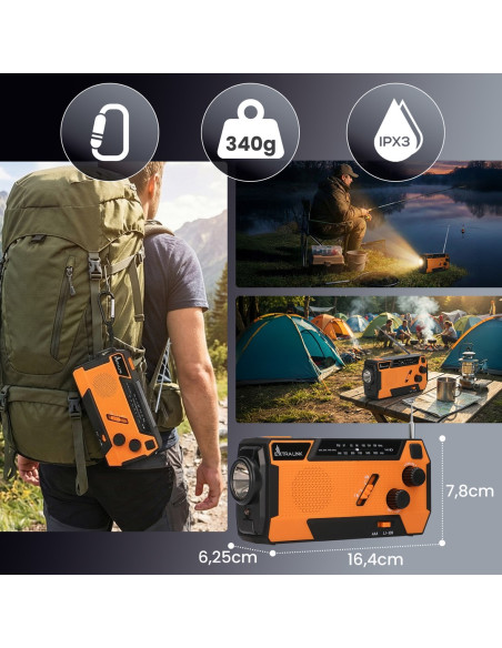 Extralink Ex.93746 Radio Awaryjne Solarne Z Korbka Dynamo Powerbank 4000Mah Z Latarka Sos Sr-4000 Przenośny Analogowy