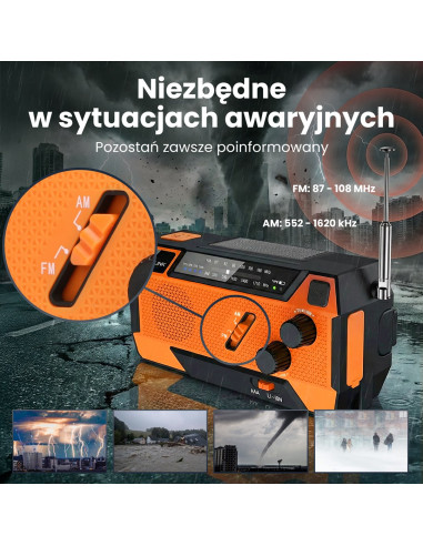 Extralink Ex.93746 Radio Awaryjne Solarne Z Korbka Dynamo Powerbank 4000Mah Z Latarka Sos Sr-4000 Przenośny Analogowy