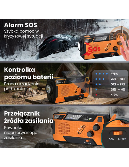Extralink Ex.93746 Radio Awaryjne Solarne Z Korbka Dynamo Powerbank 4000Mah Z Latarka Sos Sr-4000 Przenośny Analogowy