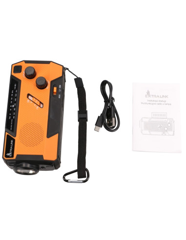 Extralink Ex.93746 Radio Awaryjne Solarne Z Korbka Dynamo Powerbank 4000Mah Z Latarka Sos Sr-4000 Przenośny Analogowy