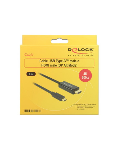 Delock 85291 Adapter Kablowy 2 M Usb Type-C Hdmi Czarny
