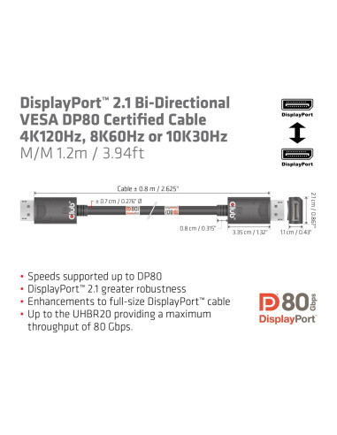 Club3D Cac-1091 Kabel Displayport 1,2 M Czarny
