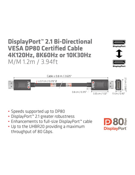 Club3D Cac-1091 Kabel Displayport 1,2 M Czarny