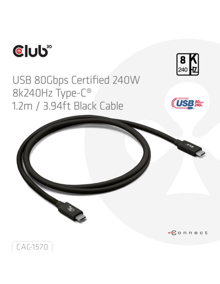 Club3D Cac-1570 Kabel Usb Usb4 Gen 2X2 1,2 M Usb C 80 Gbit/S 240 W Czarny