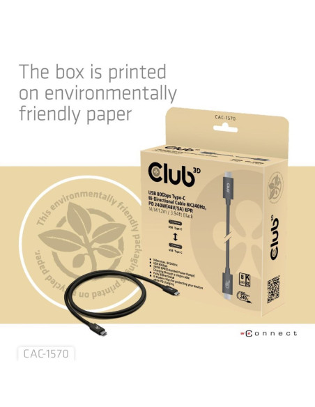 Club3D Cac-1570 Kabel Usb Usb4 Gen 2X2 1,2 M Usb C 80 Gbit/S 240 W Czarny