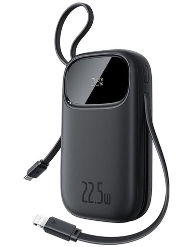 Powerbank Baseus Enerfill Fc31 Qpow3 20000Mah 22.5W Z Wyświetlaczem Cyfrowym I 2 Wbudowanymi Kablami (Usb-C + Lightning) - Czarn