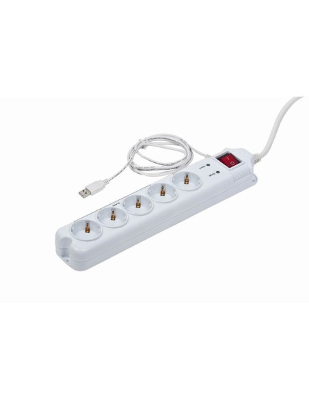 Gembird Pcw-Ms2G Ochrona Przeciwprzepięciowa Biały 5 X Gniazdo Sieciowe 250 V 1,8 M
