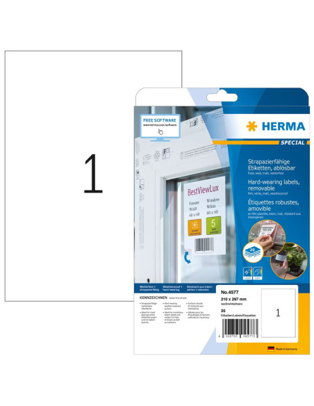 Herma 4577 Samoprzylepne Etykiety Wyjmowana Biały 20 Szt.