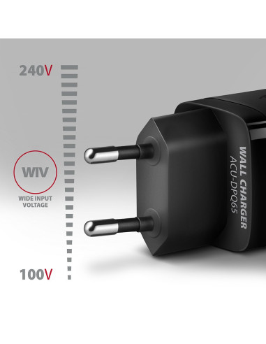 Axagon Acu-Dpq65 Ładowarka Sieciowa, Gan 65W, 3X Port (Usb-A + Dual Usb-C), Pd3.0/Qc4+/Pps/Apple