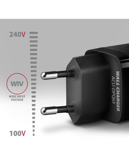 Axagon Acu-Dpq65 Ładowarka Sieciowa, Gan 65W, 3X Port (Usb-A + Dual Usb-C), Pd3.0/Qc4+/Pps/Apple
