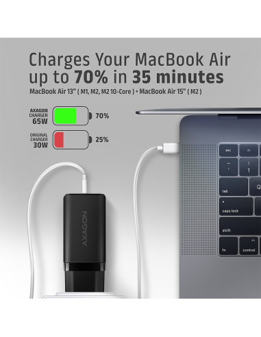 Axagon Acu-Dpq65 Ładowarka Sieciowa, Gan 65W, 3X Port (Usb-A + Dual Usb-C), Pd3.0/Qc4+/Pps/Apple