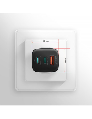 Axagon Acu-Dpq65 Ładowarka Sieciowa, Gan 65W, 3X Port (Usb-A + Dual Usb-C), Pd3.0/Qc4+/Pps/Apple