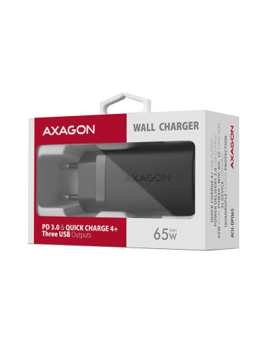 Axagon Acu-Dpq65 Ładowarka Sieciowa, Gan 65W, 3X Port (Usb-A + Dual Usb-C), Pd3.0/Qc4+/Pps/Apple