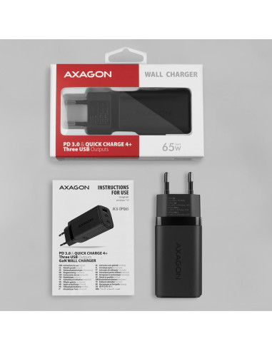 Axagon Acu-Dpq65 Ładowarka Sieciowa, Gan 65W, 3X Port (Usb-A + Dual Usb-C), Pd3.0/Qc4+/Pps/Apple