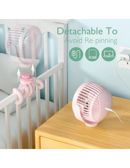 Momcozy Przenośny Wentylator Do Wózka, Różowy