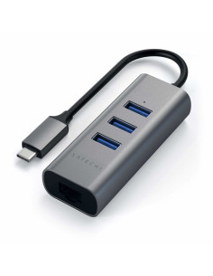 Satechi Aluminium Hub 2In1 - Aluminiowy Hub Do Laptopów I Komputerów Stacjonarnych Usb-C (3X Usb-A, Ethernet) (Space Gray)