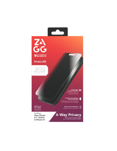 Zagg Invisibleshield Glass Elite Privacy 360 - Szkło Prywatyzujące Do Iphone 15/16 (4 Kierunki)