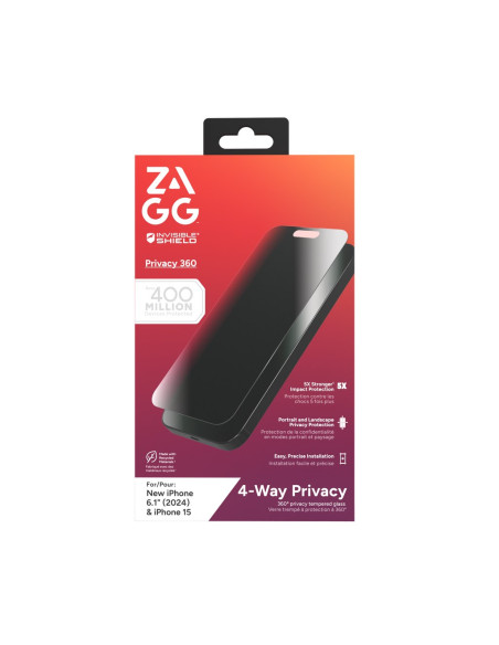Zagg Invisibleshield Glass Elite Privacy 360 - Szkło Prywatyzujące Do Iphone 15/16 (4 Kierunki)