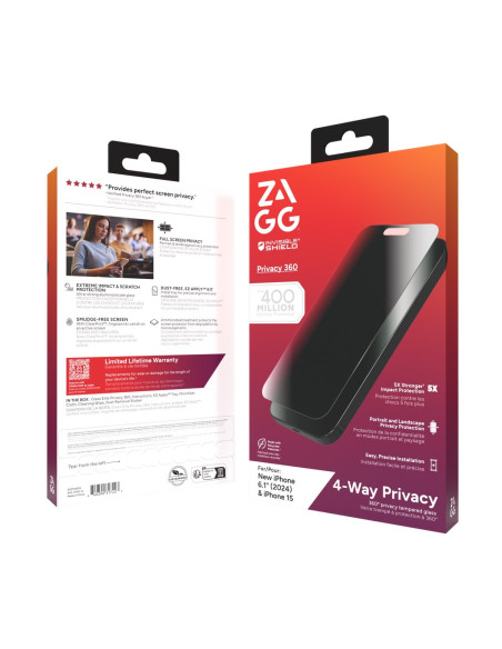 Zagg Invisibleshield Glass Elite Privacy 360 - Szkło Prywatyzujące Do Iphone 15/16 (4 Kierunki)